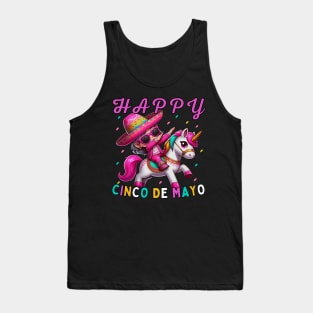 Dabbing girl Dancer on Unicorn Back Happy Cinco de Mayo wearing sunglasses Tank Top